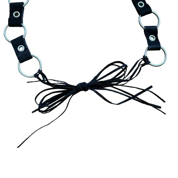 Bohemian Boho Western Cowgirl Belt Silver Metal Loops Black Accents Fringe Tie - Picture 3 of 8